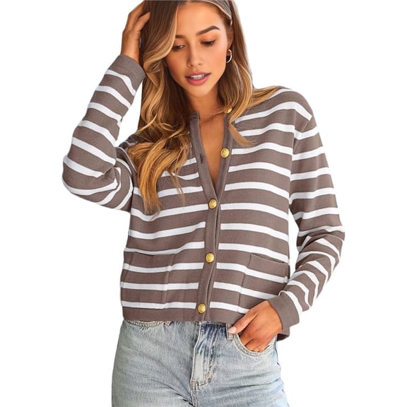 Women's Lightweights Button Down Long Sleeve Casual Crew Neck Soft Knit Cardigan Sweater Tops White Nutmeg L