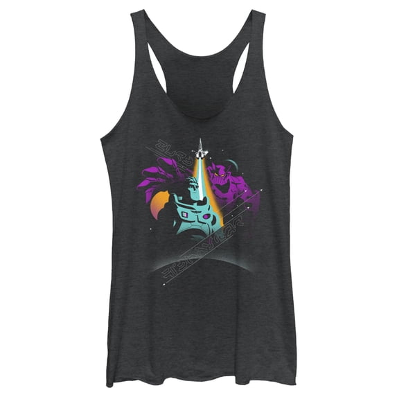 Women's Lightyear Buzz and Zurg Racerback Tank Top Black Heather Medium