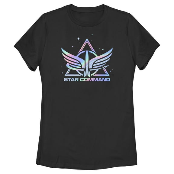 Women's Lightyear Holographic Star Command Logo  Graphic Tee Black Medium