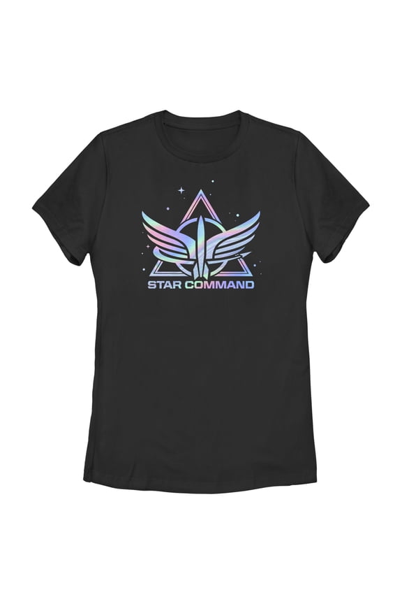 Women's Lightyear Holographic Star Command Logo Graphic Tee Black Small