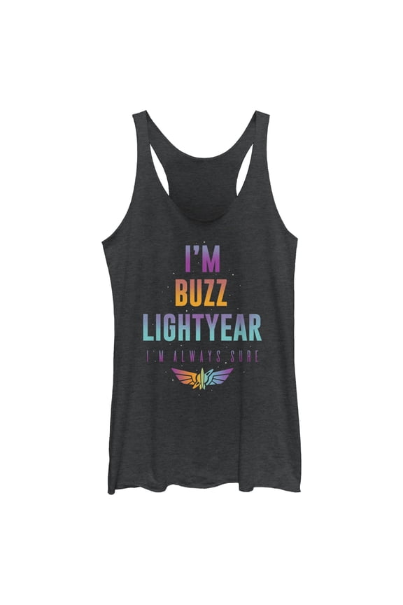 Women's Lightyear I'm Buzz Lightyear I'm Always Sure Racerback Tank Top Black Heather Small