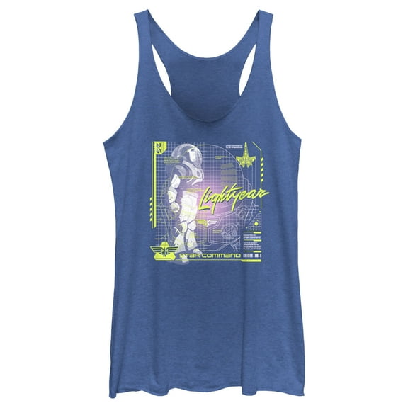 Women's Lightyear Star Command Blueprint Racerback Tank Top Royal Blue Heather Large