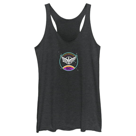 Women's Lightyear Star Command Colorful Logo Racerback Tank Top Black Heather X Small