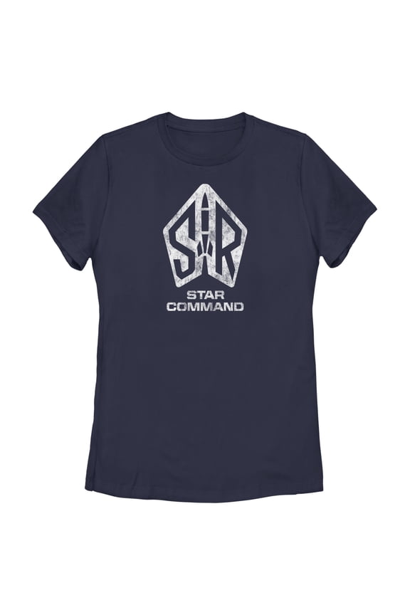 Women's Lightyear Star Command Distressed Logo Graphic Tee Navy Blue Medium