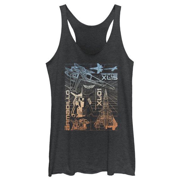 Women's Lightyear Star Command Ships  Racerback Tank Top Black Heather Medium