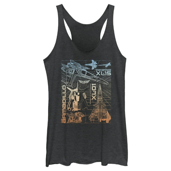 Women's Lightyear Star Command Ships Racerback Tank Top Black Heather Small