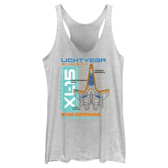 Women's Lightyear XL-15 Spaceship Blueprints  Racerback Tank Top White Heather X Small