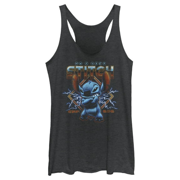 Women's Lilo & Stitch 80s Rocker Stitch Racerback Tank Top Black Heather 2X Large