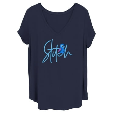 Women's Lilo & Stitch Alien Signature  Graphic Tee Navy Blue 1X