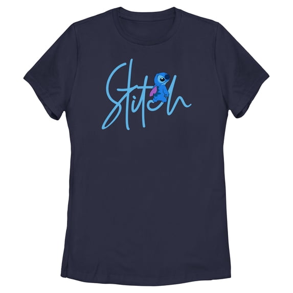 Women's Lilo & Stitch Alien Signature Graphic Tee Navy Blue Large