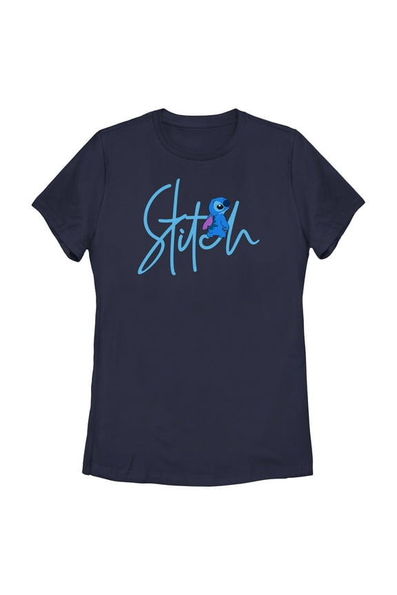 Women's Lilo & Stitch Alien Signature Graphic Tee Navy Blue Medium
