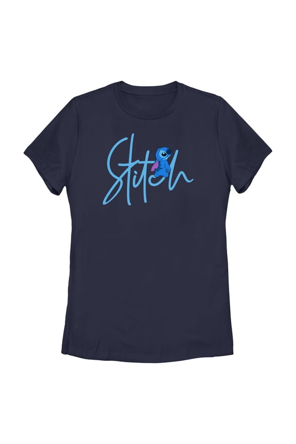 Women's Lilo & Stitch Alien Signature Graphic Tee Navy Blue Small
