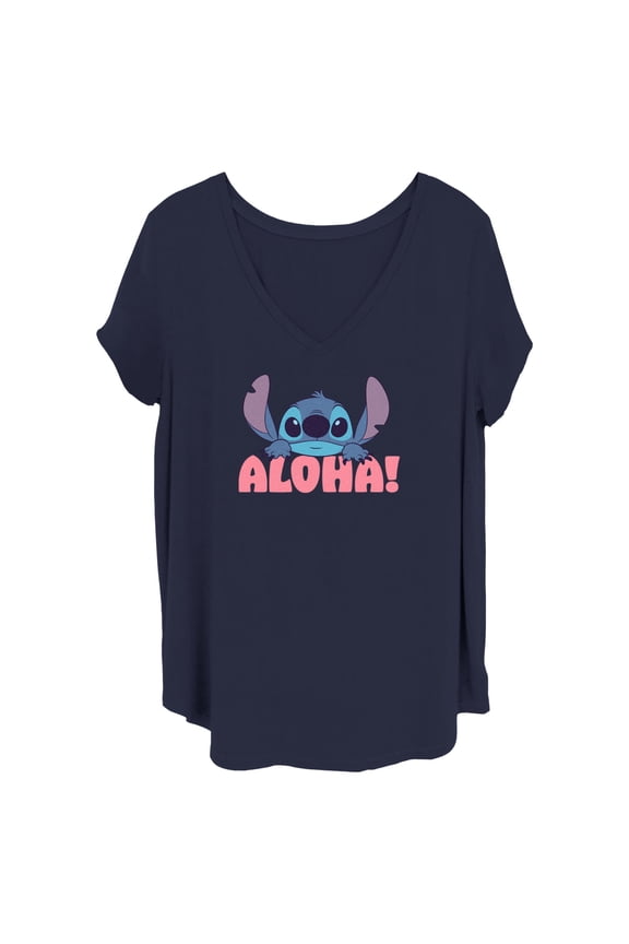 Women's Lilo & Stitch Aloha Stitch Graphic Tee Navy Blue 1X