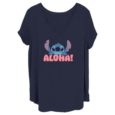 Women's Lilo & Stitch Aloha Stitch  Graphic Tee Navy Blue 2X