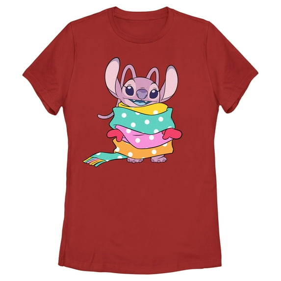 Women's Lilo & Stitch Angel Wrapped in Scarf Graphic Tee Red Small
