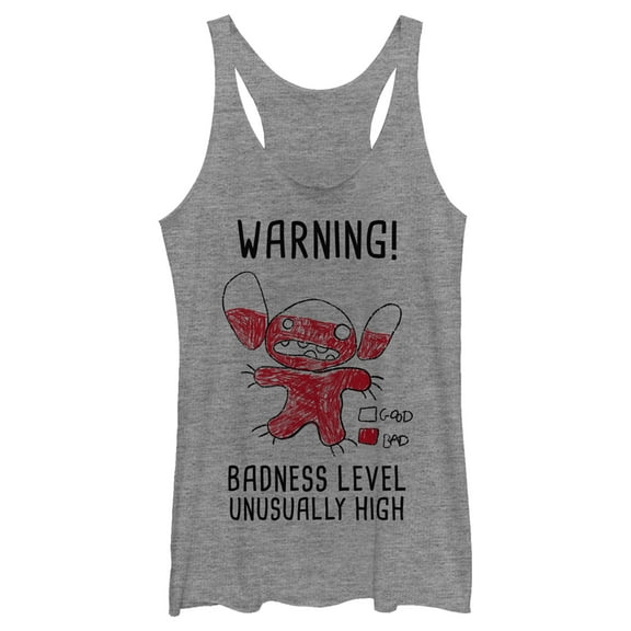 Women's Lilo & Stitch Badness Level Warning Sketch Racerback Tank Top Gray Heather Medium