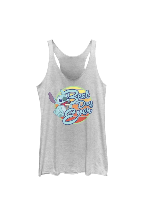Women's Lilo & Stitch Best Day Ever Stitch Racerback Tank Top White Heather Large