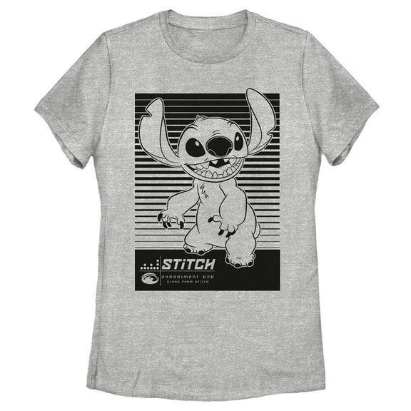 Women's Lilo & Stitch Black and White Experiment 626 Smiles  Graphic Tee Athletic Heather Small