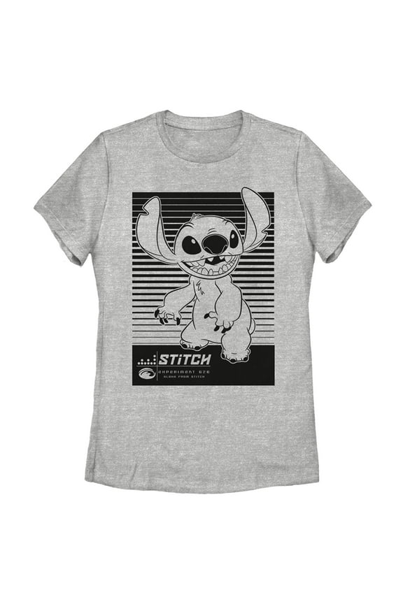 Women's Lilo & Stitch Black and White Experiment 626 Smiles Graphic Tee Athletic Heather Small