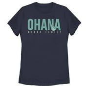 Women's Lilo & Stitch Bold Ohana means Family  Graphic Tee Navy Blue Medium