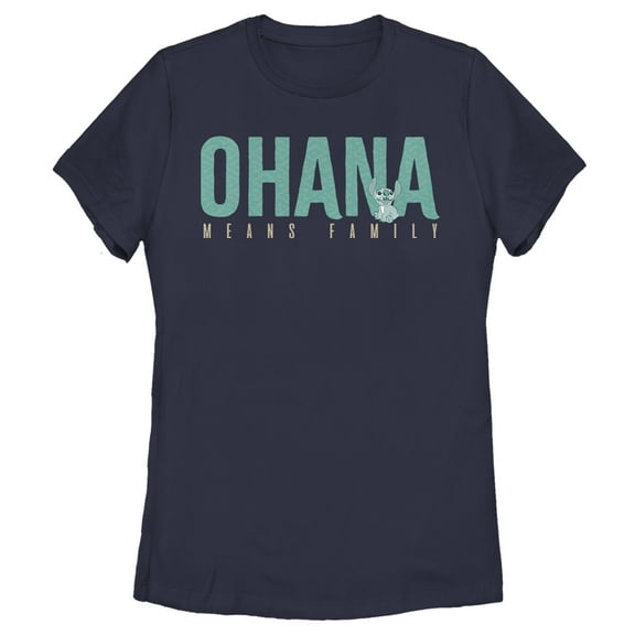 Women's Lilo & Stitch Bold Ohana means Family  Graphic Tee Navy Blue Small