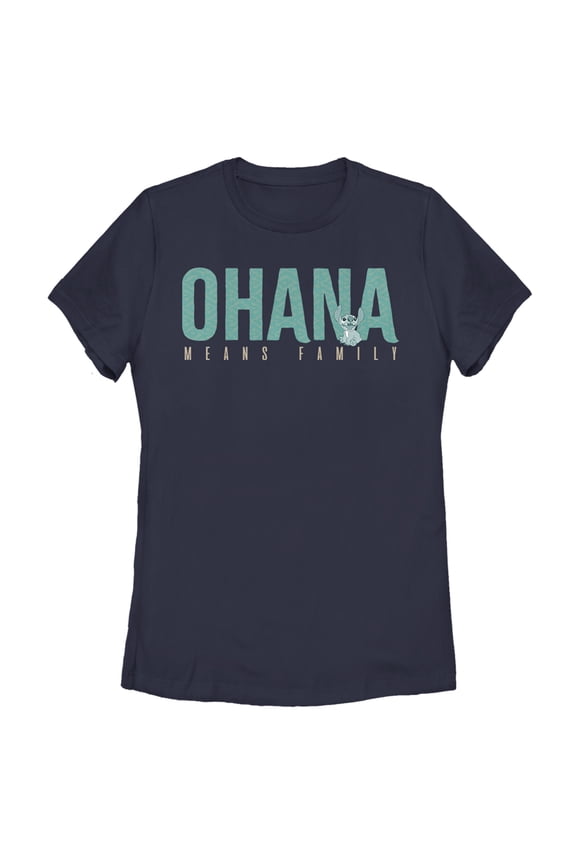 Women's Lilo & Stitch Bold Ohana means Family Graphic Tee Navy Blue Small