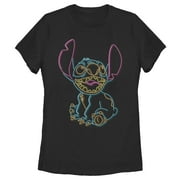 Women's Lilo & Stitch Bright Neon Outline Graphic Tee Black Large