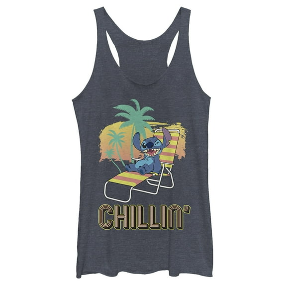 Women's Lilo & Stitch Chillin' on the Beach Racerback Tank Top Navy Blue Heather Small