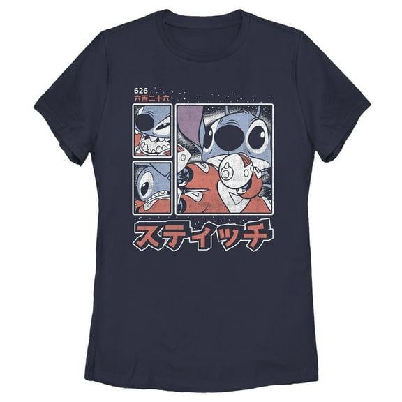 Women's Lilo & Stitch Comic Book Panels Graphic Tee Navy Blue Large