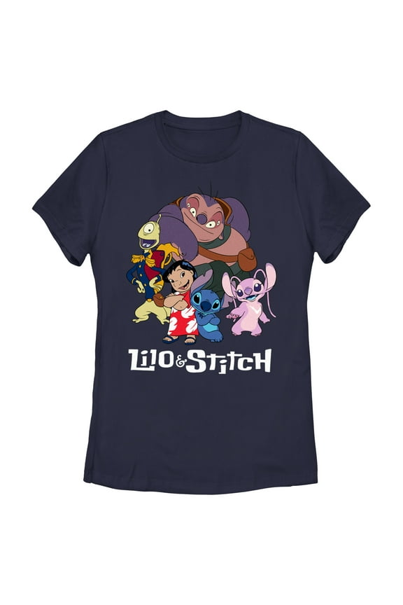 Women's Lilo & Stitch Crew Logo Graphic Tee Navy Blue Small