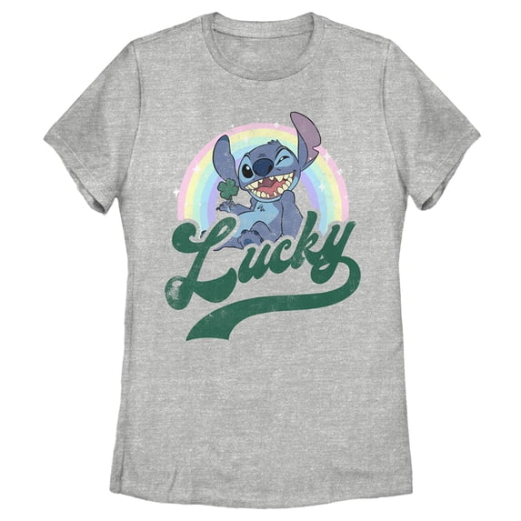 Women's Lilo & Stitch Distressed Lucky Wink Graphic Tee Athletic Heather Large