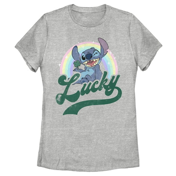 Women's Lilo & Stitch Distressed Lucky Wink Graphic Tee Athletic Heather Small