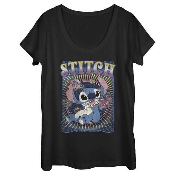 Women's Lilo & Stitch Distressed Planets Stitch Graphic Tee Black Small