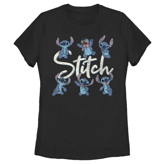 Women's Lilo & Stitch Distressed Poses  Graphic Tee Black Medium