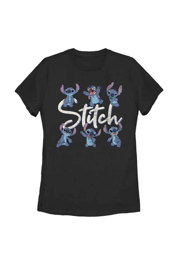 Women's Lilo & Stitch Distressed Poses Graphic Tee Black Small