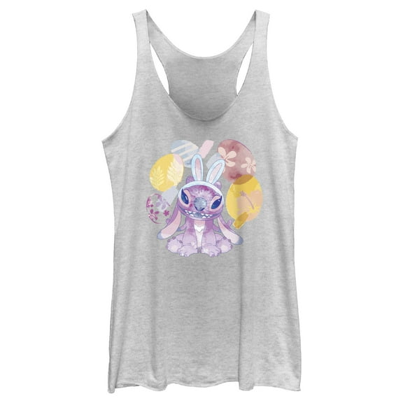 Women's Lilo & Stitch Easter Angel Watercolor Eggs Racerback Tank Top White Heather X Small