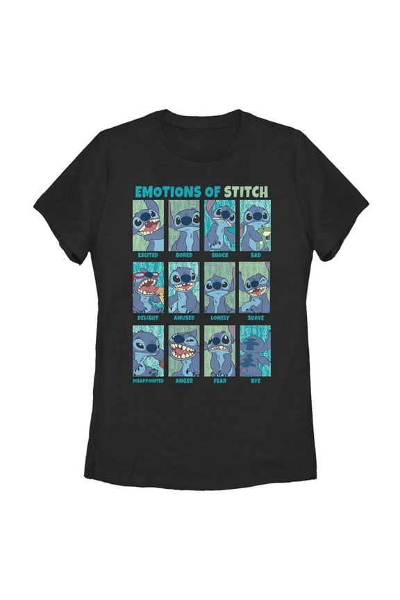 Women's Lilo & Stitch Emotions Of Experiment 626  Graphic Tee Black Medium