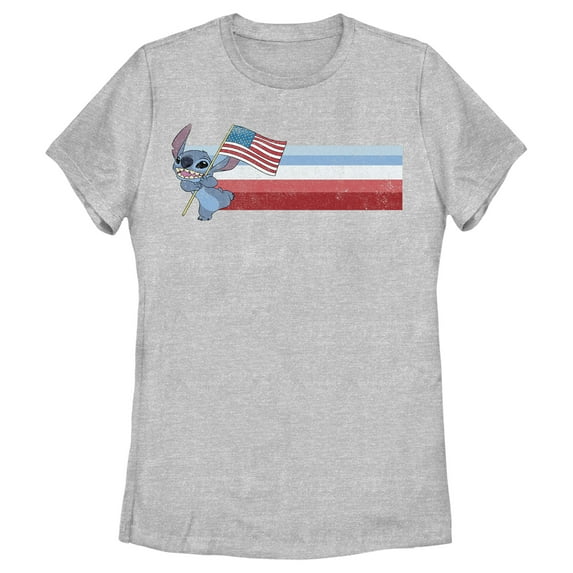 Women's Lilo & Stitch Flying the American Flag Graphic Tee Athletic Heather Medium