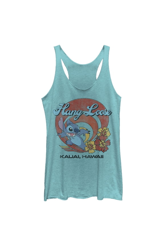 Women's Lilo & Stitch Hang Loose Kauai Hawaii Racerback Tank Top Tahiti Blue Medium
