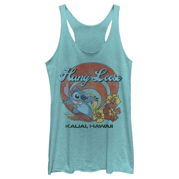 Women's Lilo & Stitch Hang Loose Kauai Hawaii Racerback Tank Top Tahiti Blue X Small