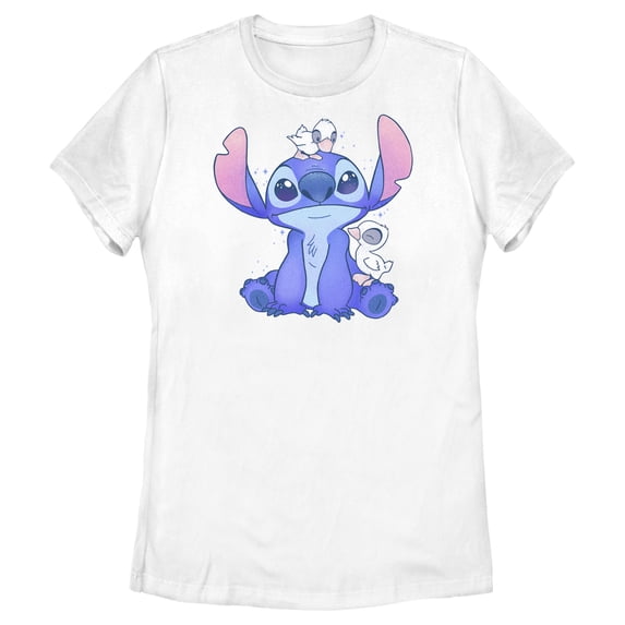 Women's Lilo & Stitch Hanging with Ducks Graphic Tee White Small