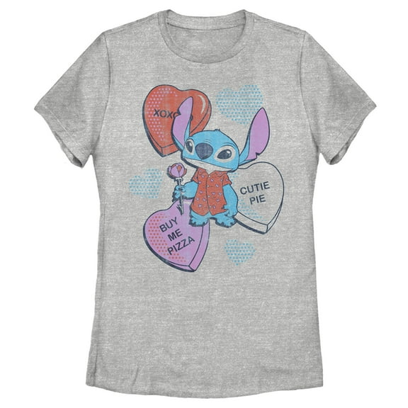 Women's Lilo & Stitch Hearts and Pizza  Graphic Tee Athletic Heather X Large
