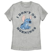 Women's Lilo & Stitch I Don't Do Mornings Stitch Distressed Graphic Tee Athletic Heather 2X Large