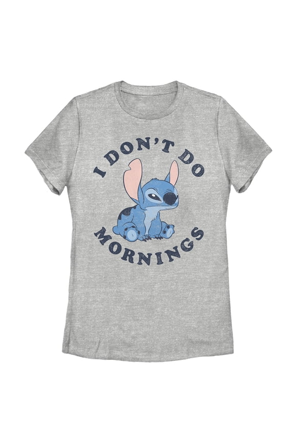 Women's Lilo & Stitch I Don't Do Mornings Stitch Distressed Graphic Tee Athletic Heather 2X Large