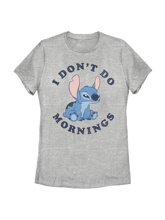 Women's Lilo & Stitch I Don't Do Mornings Stitch Distressed Graphic Tee Athletic Heather X Large