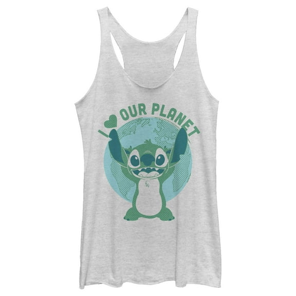 Women's Lilo & Stitch I Heart Our Planet Racerback Tank Top White Heather Small