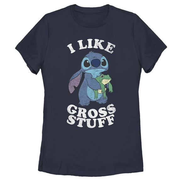 Women's Lilo & Stitch I Like Gross Stuff Stitch Distressed Graphic Tee Navy Blue Large