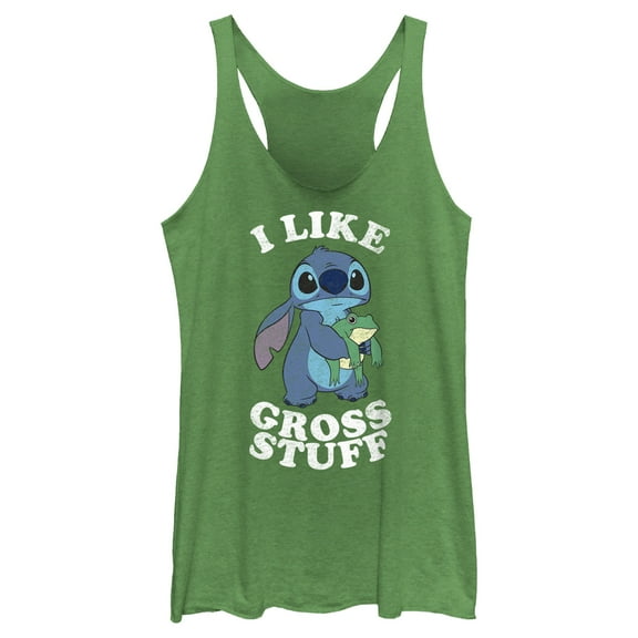Women's Lilo & Stitch I Like Gross Stuff Stitch Distressed  Racerback Tank Top Envy Green X Small
