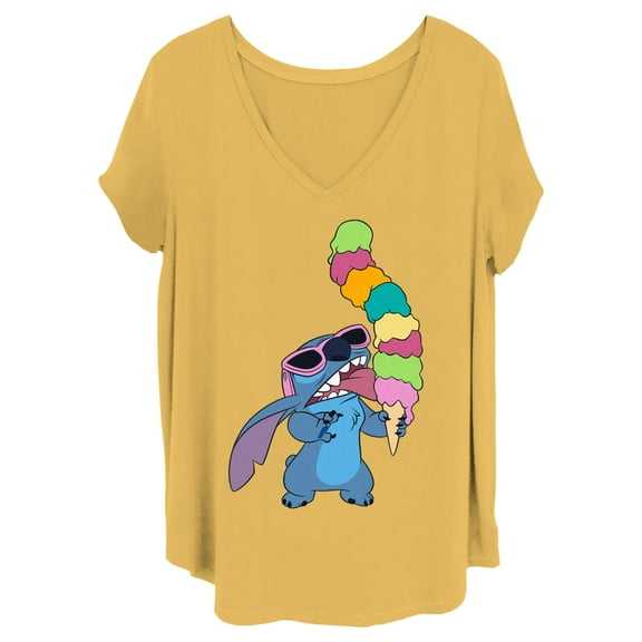 Women's Lilo & Stitch Ice Cream Lover Stitch  Graphic Tee Ochre 4X