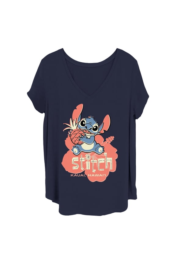 Women's Lilo & Stitch Kauai Pineapple Stitch Graphic Tee Navy Blue 2X